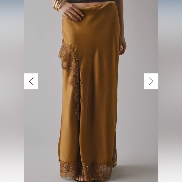 SEARCHING FOR Saqi Asymmetrical Lace Trim Satin Maxi Skirt by Kimchi blue - Picture 2 of 3